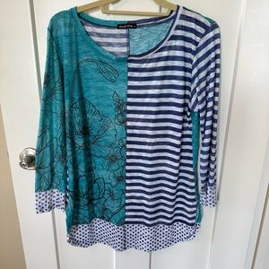 Top by David Cline. Aqua, navy, and white. Size large. Super cute.